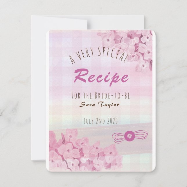 Floral pink rustic apron bridal shower recipe card (Front)