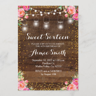 Floral pink rustic Sweet 16 Birthday Card