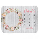 Floral Pink Rustic White Wood Baby Milestone Baby Blanket Floral Pink Rustic White Wood Baby Milestone Baby Blanket