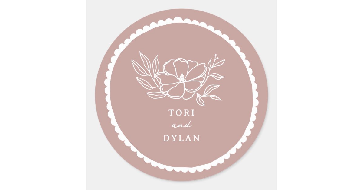 Floral Pink Scalloped Wedding Classic Round Sticker | Zazzle