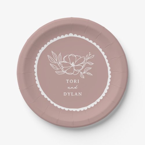 Floral Pink Scalloped Wedding Paper Plates