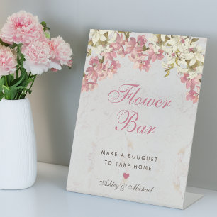 Floral Pink Script Orchids Marble Flower Bar  Pedestal Sign