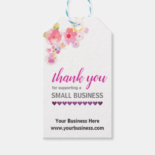 Floral, Pink Script Thanks Small Business Support Gift Tags
