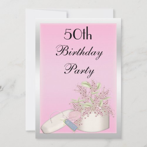 Floral Pink  Silver 50th Birthday Invitation
