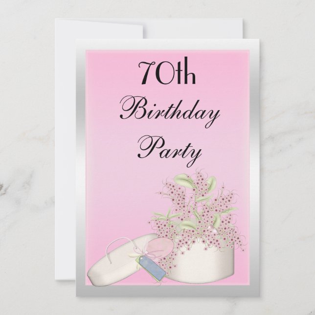 Floral Pink & Silver 70th Birthday Invitation (Front)
