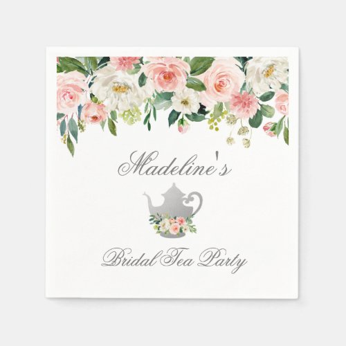 Floral Pink Silver Bridal Shower Tea Party Napkins