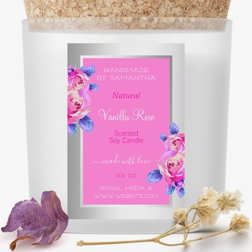 Floral Pink Silver Product Label Candles Beauty 