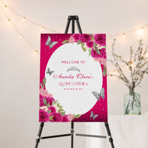Floral Pink Silver Tiara Butterfly Quinceañera Foam Board