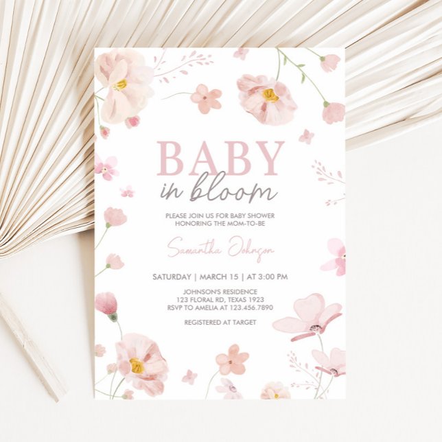 Floral Pink Spring Baby in Bloom Baby Shower Invitation (Pink Spring Floral Baby in Bloom Baby Shower Invitation
)