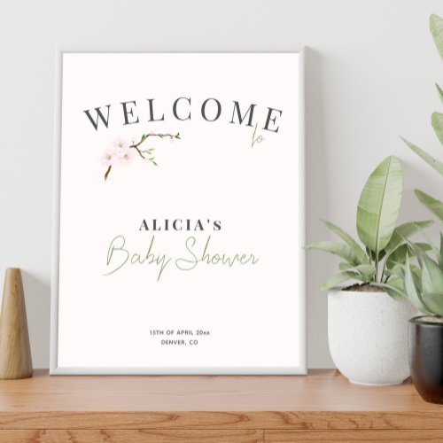 Floral pink spring girl baby shower welcome sign