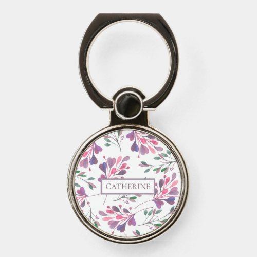 Floral Pink Spring Leaves Personalized Name Phone Ring Stand
