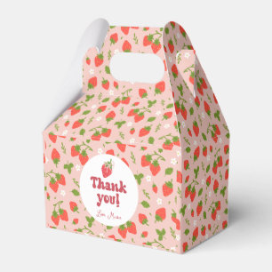 Floral Pink Strawberry Pattern Personalized Party Favor Boxes