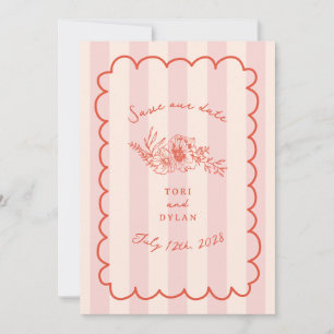 Floral Pink Stripe Botanical Save The Date