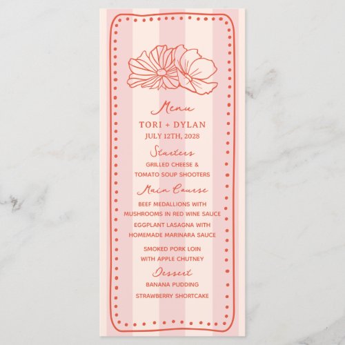 Floral Pink Stripe Tropical Wedding Menu