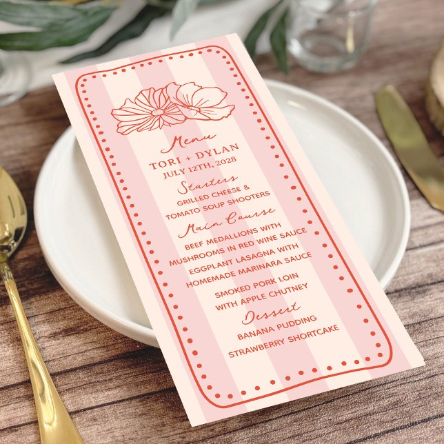 Floral Pink Stripe Tropical Wedding Menu (Creator Uploaded)