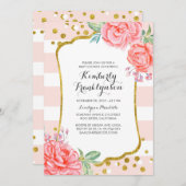 Floral Pink Stripes Gold Confetti Baby Shower Invitation (Front/Back)