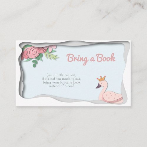 Floral Pink Swan Girl Bring a Book Baby Shower Enclosure Card