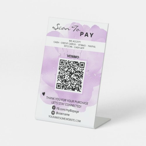  Floral Pink Table Tent PAY  QR code Tabletop  Pedestal Sign