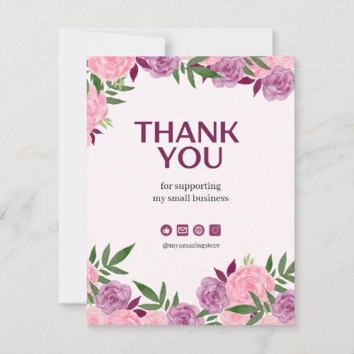 Floral Pink Thank You Business Card