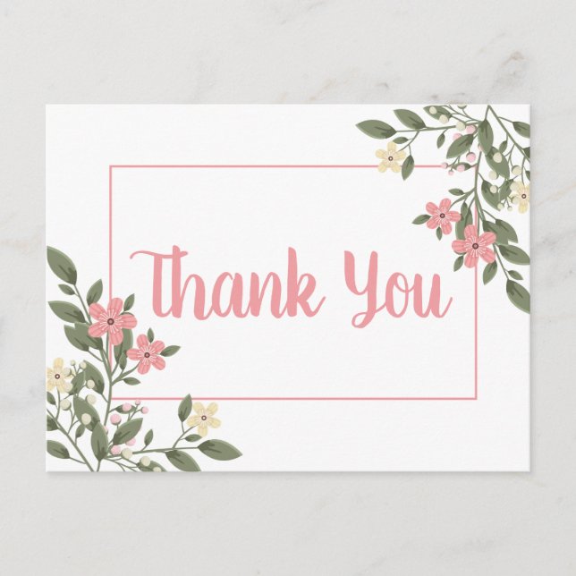 Floral Pink Thank You Wedding Flower Botanical Postcard (Front)