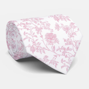 Floral pink toile de jouy neck tie