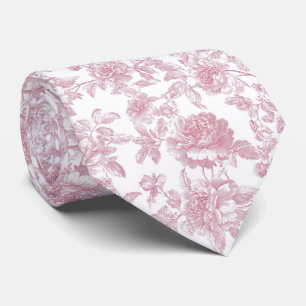 Floral pink toile neck tie