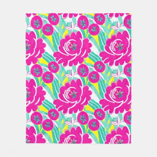 Floral Pink Tomatoes Pink Aqua Pattern  Fleece Blanket