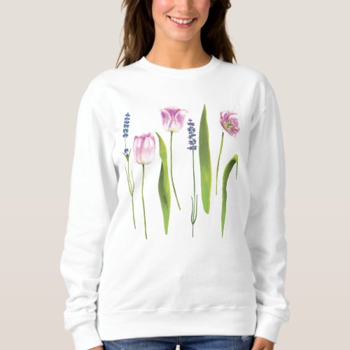 Floral Pink Tulips Lavender Flowers  Holidays Sweatshirt