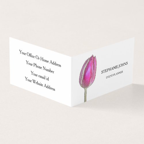 Floral Pink Tulips Wedding White Event Planner Business Card