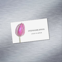 Floral Pink Tulips White Wedding Event Planner Business Card Magnet