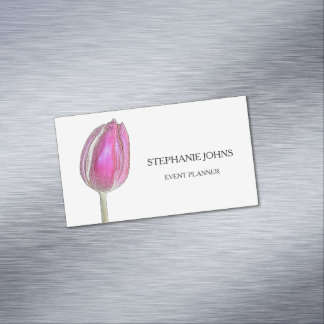Floral Pink Tulips White Wedding Event Planner Business Card Magnet