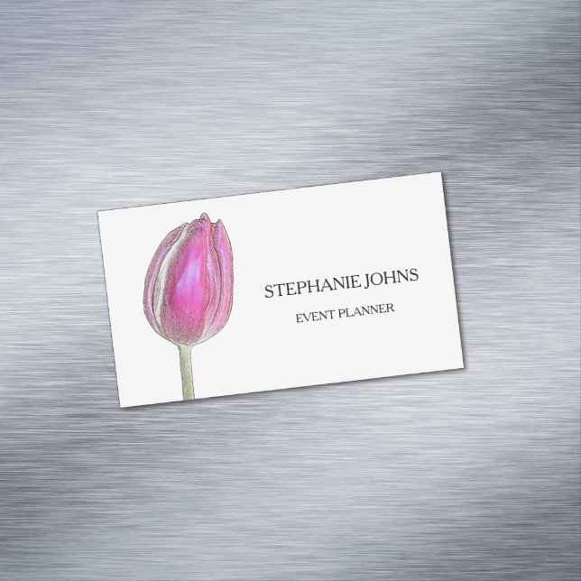 Floral Pink Tulips White Wedding Event Planner Business Card Magnet (In Situ)