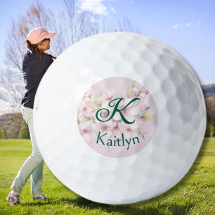 Floral Pink Two-Layered Monogram First Name Golf Golf Balls