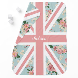 Floral Pink Union Jack UK Flag Baby Blanket