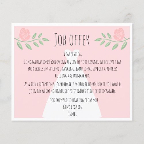 Floral pink unique and funny bridesmaid job offer