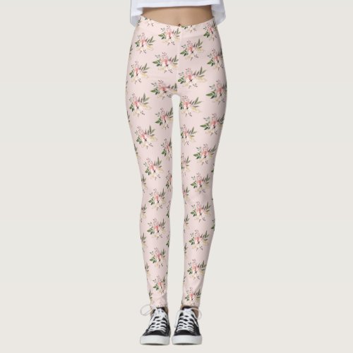 Floral pink vintage watercolor leggings