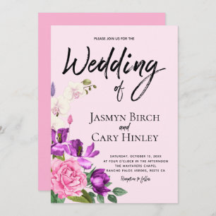 Floral Pink Violet Watercolor Romantic Wedding Invitation
