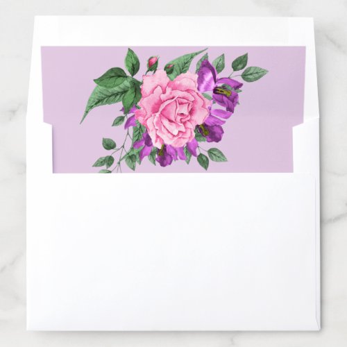 Floral Pink Violet Watercolor Roses Envelope Liner