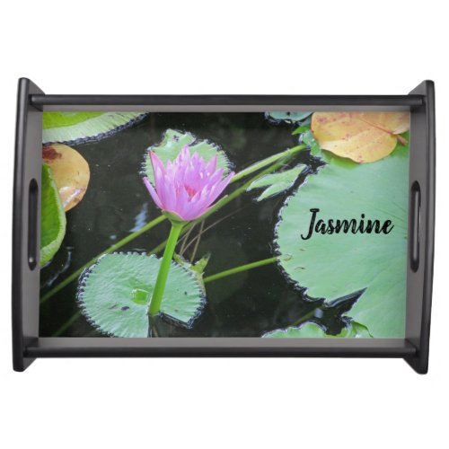 Floral Pink Water Lily Photograph Nature Flower Serving Tray