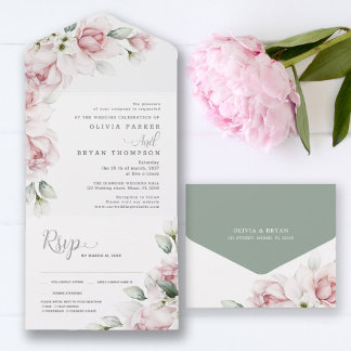 Floral Pink | Watercolor All in One Wedding Invite