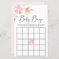 Floral Pink Watercolor Baby Bingo Shower Game