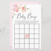 Floral Pink Watercolor Baby Bingo Shower Game