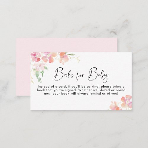 Floral Pink Watercolor Books for Baby Shower Enclosure Card