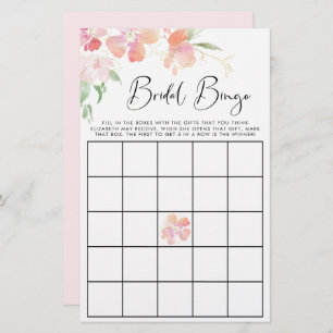 Floral Pink Watercolor Bridal Bingo Shower Game