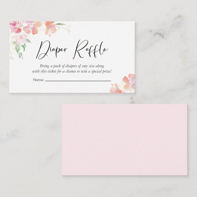 Floral Pink Watercolor Diaper Raffle Baby Shower Enclosure Card (Front/Back)