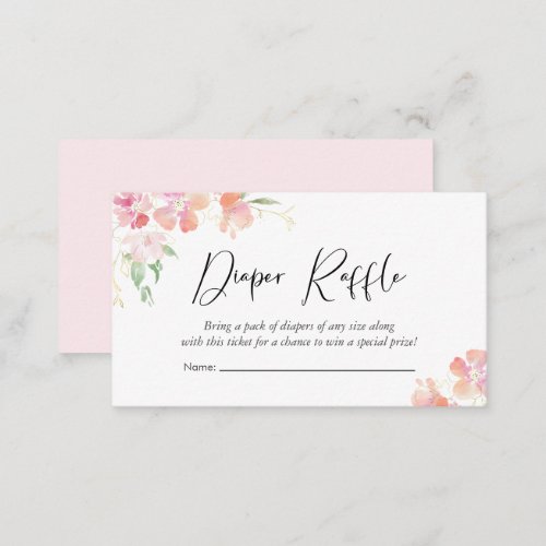 Floral Pink Watercolor Diaper Raffle Baby Shower Enclosure Card