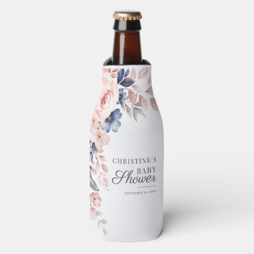 Floral Pink Watercolor Greenery Script Baby Shower Bottle Cooler