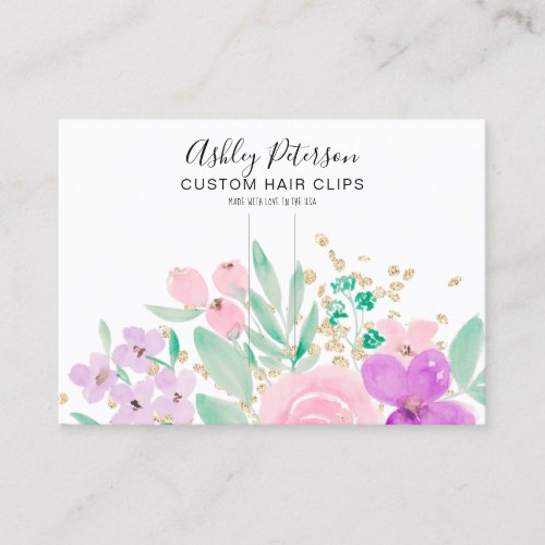Floral pink watercolor hair clip barrette display business card