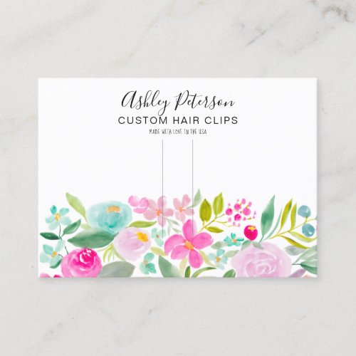 Floral pink watercolor hair clip barrette display business card