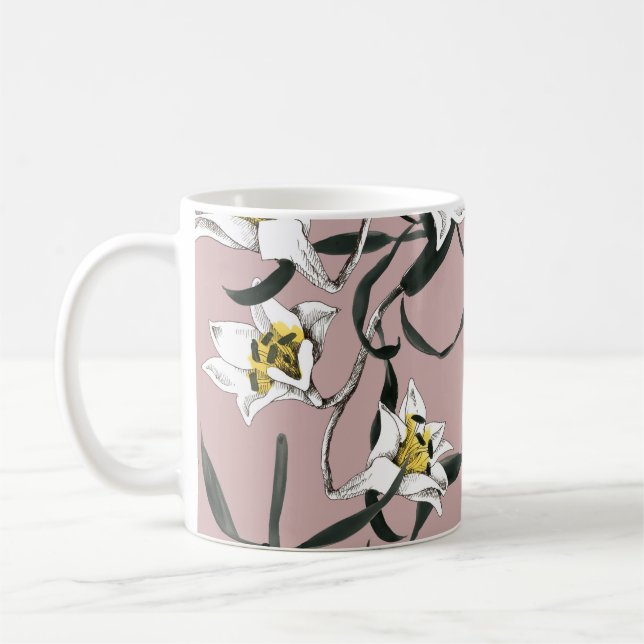 Floral Pink: Watercolor Hand-Drawn Pattern Coffee Mug (Left)
